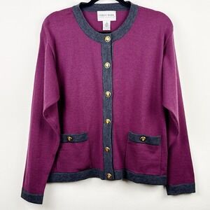 Urban Wool Merino Collection Women's M Purple Gray Wool Cardigan Sweater
